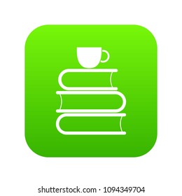 Stack of books and white cup icon digital green for any design isolated on white vector illustration