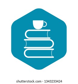 Stack of books and white cup icon in simple style isolated vector illustration