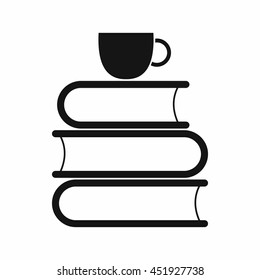 Stack of books and white cup icon in simple style isolated vector illustration
