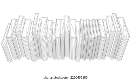 Stack of books wireframe from black lines isolated on white background. Front view. Vector illustration.