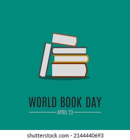 stack of books. world book day greetings on green background