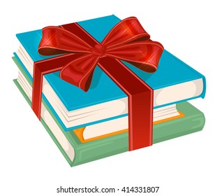 stack of books wrapped with a red ribbon 
