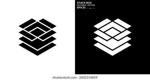stack and box logo. Storage, layer, paper, shipping, packing. Vector icon symbol design template EPS 10.	
