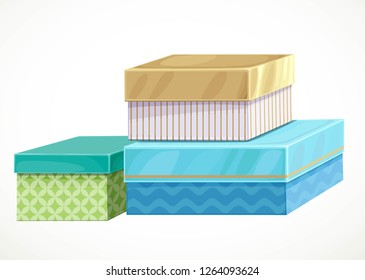 Stack of boxes decorated for gift objects isolated on white background