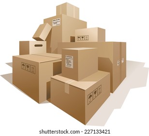 Stack of boxes isolated on white. Eps8. CMYK. Organized by layers. Global colors. Gradients used.