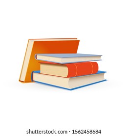 Stack of bright school textbooks isolated on white