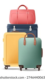 stack of bright suitcases and travel bags arranged together, symbolizing preparation for a journey or vacation.