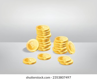 Pila de moneda británica de libras esterlinas moneda de oro realista, signo del dinero ilustración del vector de la moneda