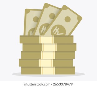 Stack of brown Indian rupee banknotes with currency bundles, flat vector illustration for economic, banking, and currency design use
