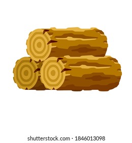 Stack of Brown log. Building wood material. Natural element. Set of flat cartoon illustration. Environment of forest