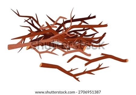 Stack of brushwood. Cartoon firewood materials for camping bonfire, pile of wood logs flat vector illustration. Stacked brushwood isolated on white background