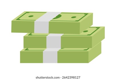 Pila de Paquetes de dinero con bandas grises sobre fondo blanco en Vector Gráfico