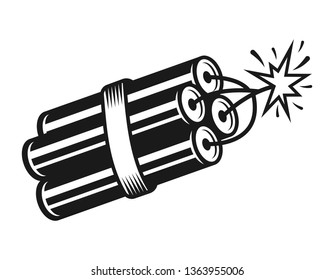 Stack of burning dynamite vector illustration in vintage monochrome style isolated on white background