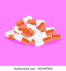 Stack of capsules pills isolated on white background. Flat and solid color vector illustration.