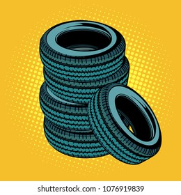 A stack of car tires. Pop art retro vector illustration comic cartoon kitsch drawing
