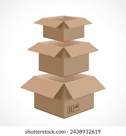 Stack of cardboard boxes of different sizes. Isolated on a white background. Vector stock illustration