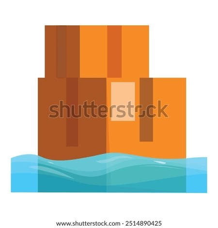 Stack of cardboard boxes floating on water surface, delivery and shipping problem concept