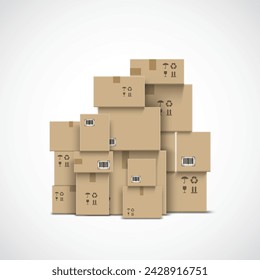 Stack of cardboard boxes. Isolated on a white background. Delivery of cargo and parcels. Vector stock illustration