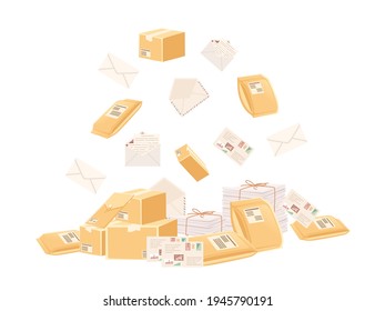 Stack cardboard and paper postal correspondence vector illustration on white background