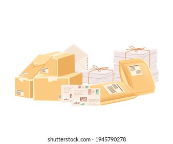Stack cardboard and paper postal correspondence vector illustration on white background