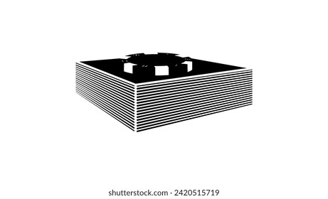 stack of cards and one chip, black isolated silhouette