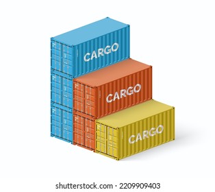 Stapel von Frachtcontainern. Vektorgrafik von Versandcontainern einzeln auf weißem Hintergrund
