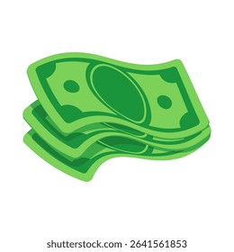 Stack of Cartoon Dollar Bills with Elastic Band on White Background - Financial and Economic Concept Illustration