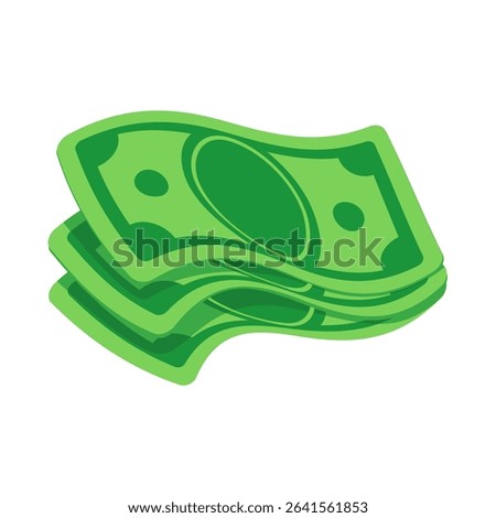 Stack of Cartoon Dollar Bills with Elastic Band on White Background - Financial and Economic Concept Illustration
