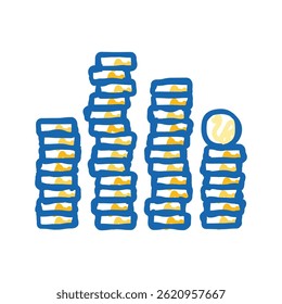 Stapel-Bank-Münze doodle Symbol Skizze Vektor. Münzzeichen der Kasse stapeln. einzelne Symbolgrafik