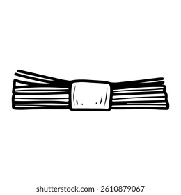 Stack of cash banknotes. Hand drawn doodle. Bank money packaging. Paper bill. Finance. Vector line art illustration.