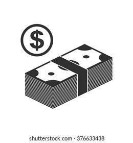 Stack of Cash and Coin Icon isolated on white background. Money Vector Illustration