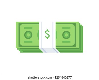 Stack of cash dollar bills. Paper money icon. Flat design. Vector illustration