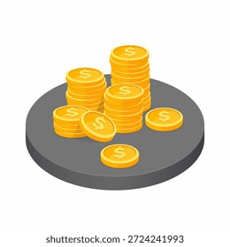 Stack of cash gold coin with dollar sign isometric view.