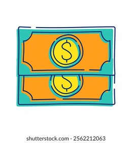 Stack of Cash Icon Illustration represent money in paper form, often symbolizing immediate wealth or resources. Perfect for financial themes, apps, or presentation.