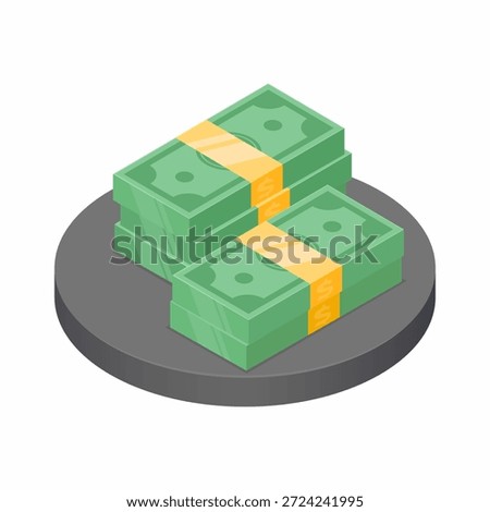 Stack of cash isometric view with dollar sign.