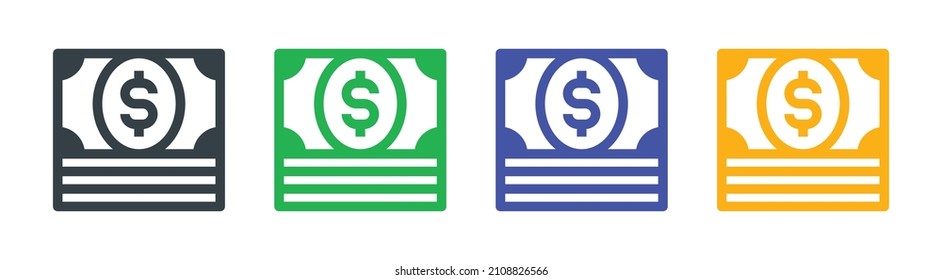 A stack of cash money or dollar bills, flat vector icon. Financial concept.