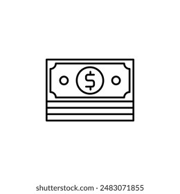 A stack of cash money or dollar bills line vector icon for financial,simple design icon illustration,suitable for use in web design and mobile applications, logo illustration. Symbol, pixel graphic.
