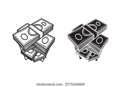 stack of cash money outline and silhouette style