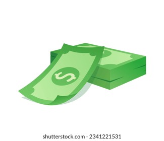 Stack of cash money symbol with Dollar sign. Stack Of Cash isometric illustration. Cash, payment and financial item.