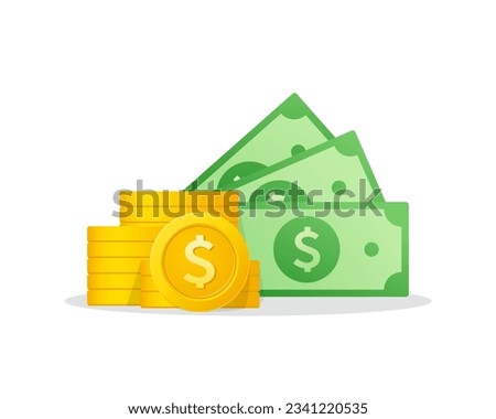 Stack of cash money symbol with Dollar sign. Stack Of Cash isometric illustration. Cash, payment and financial item.