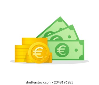 Stack of cash money symbol with euro currency sign. Stack Of Cash coins isometric illustration. Cash, payment and financial item.