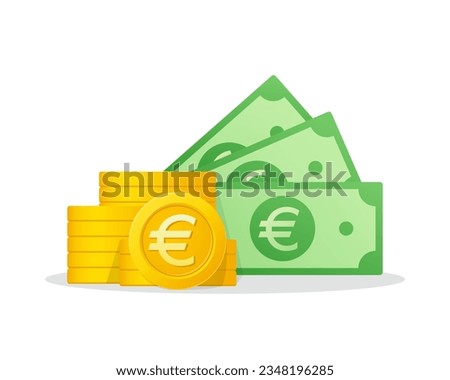 Stack of cash money symbol with euro currency sign. Stack Of Cash coins isometric illustration. Cash, payment and financial item.