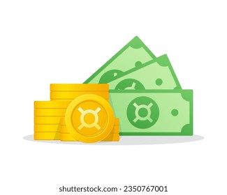 Stack of cash money symbol with Global currency sign. Stack Of Cash isometric illustration. Cash, payment and financial item.
