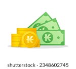 Stack of cash money symbol with Laotian Kip sign. Stack Of Cash isometric illustration. Cash, payment and financial item.
