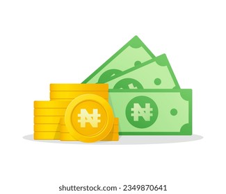 Stack of cash money symbol with Nigerian Naira sign. Stack Of Coins isometric illustration. Cash, payment and financial item.