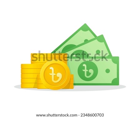 Stack of cash money symbol with Taka sign. Stack Of Cash isometric illustration. Cash, payment and financial item.