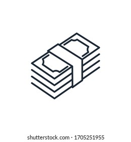 Stack of cash  money . Vector linear icon isolated on white background.