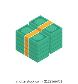 stack of cash symbol dollars bundles isometric view. Pile of money vector design illustration.
