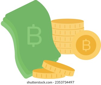 Ilustración isométrica de estilo plano con símbolo de caja. Monedas de oro. Vector eps-10.