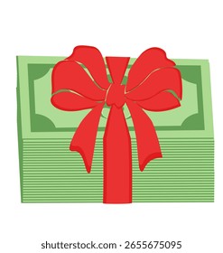 Pila de dinero atada con cinta de regalo roja.
